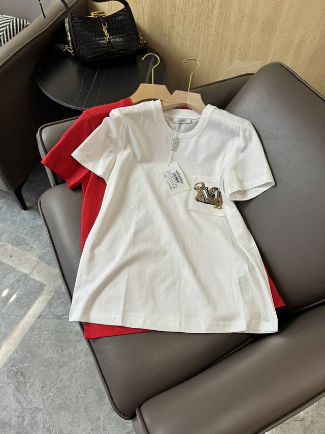 Max新款t恤 Max Mara 口袋刺绣龙年限量款 短袖t恤 白色 红色 Smlxl
